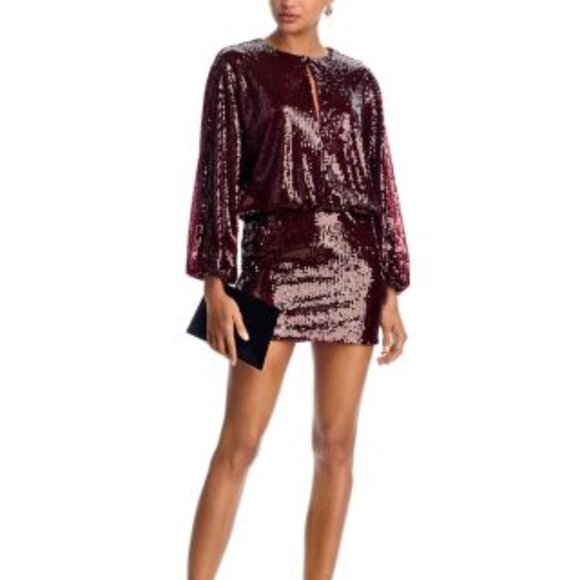 AQUA Sequin Long Sleeve Mini Dress - Picture 2 of 5